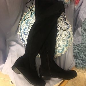Over the Knee Black Suede Tied Boots